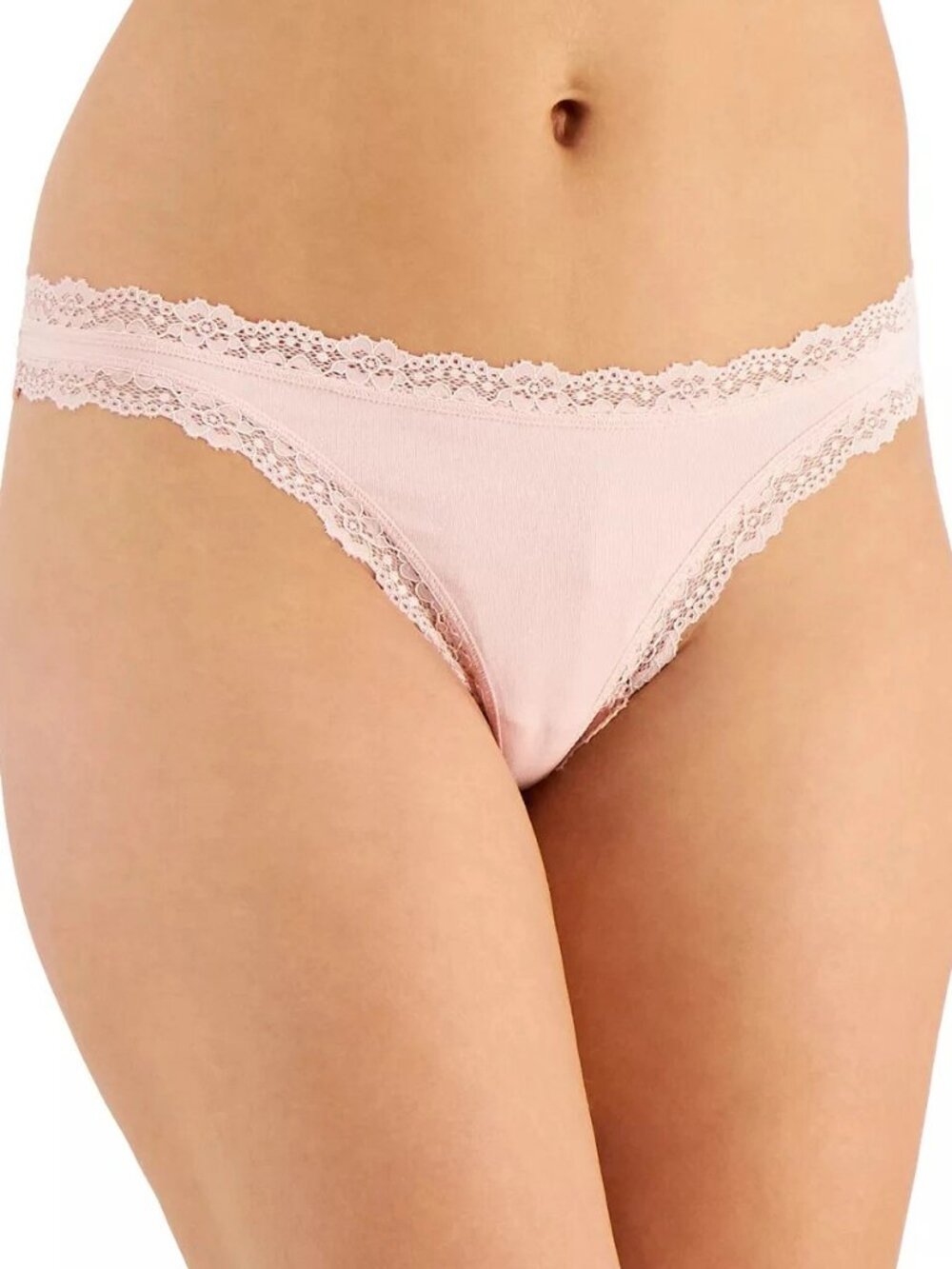 Jenni Intimates Women's Lace-Trim Thong Panty Underwear, Peachskin Light Pink